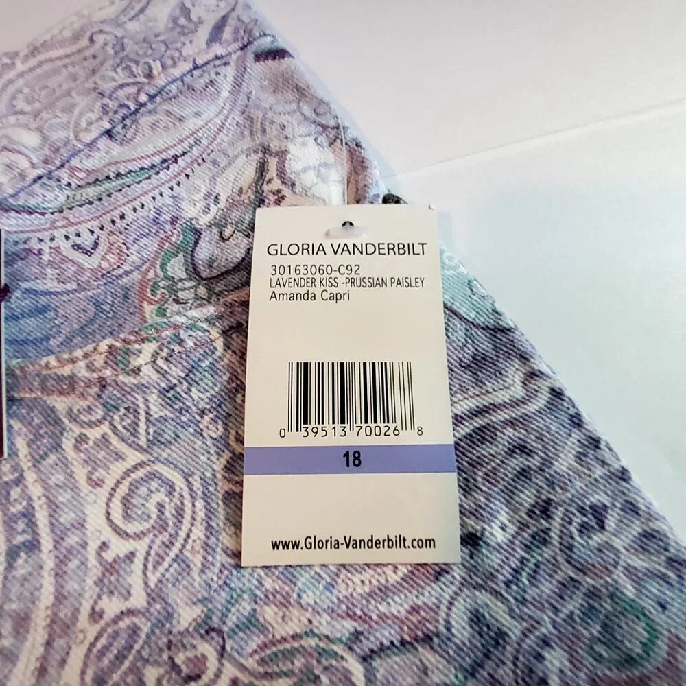 Gloria Vanderbilt Amanda Capri Jeans Lavender Kiss Prussian Paisley Print Size18 - Picture 3 of 16